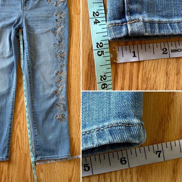 So Slimming Girlfriend Jeans Size 10 Embroidered Slim Leg Crop Light Wash Blue - Picture 14 of 16